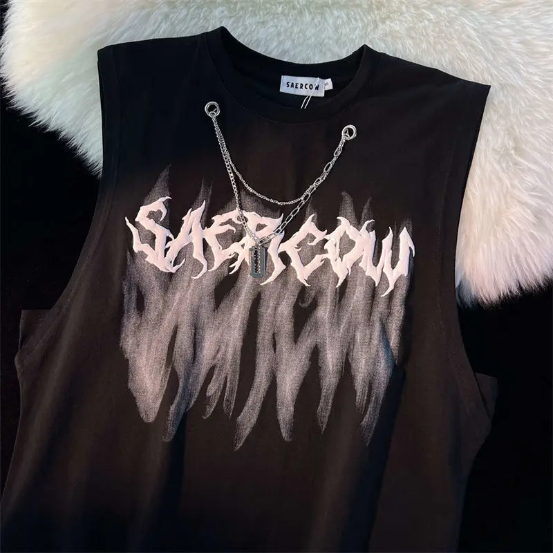 

American Trendy Brand Chain Short Sleeved T-shirt for Men and Women Loose Fitting Retro Versatile Half Sleeved Upper Garment