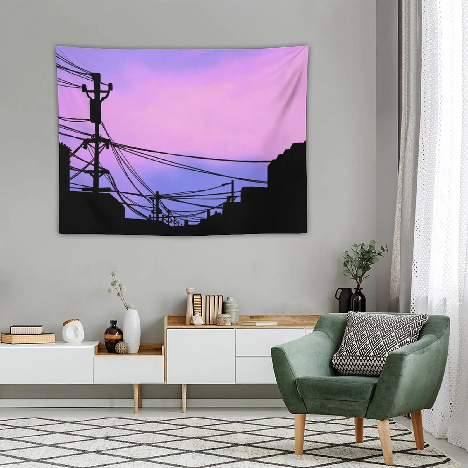 Эстетический закат японский гобелен Lo Fi Настенный декор украшения для комнаты