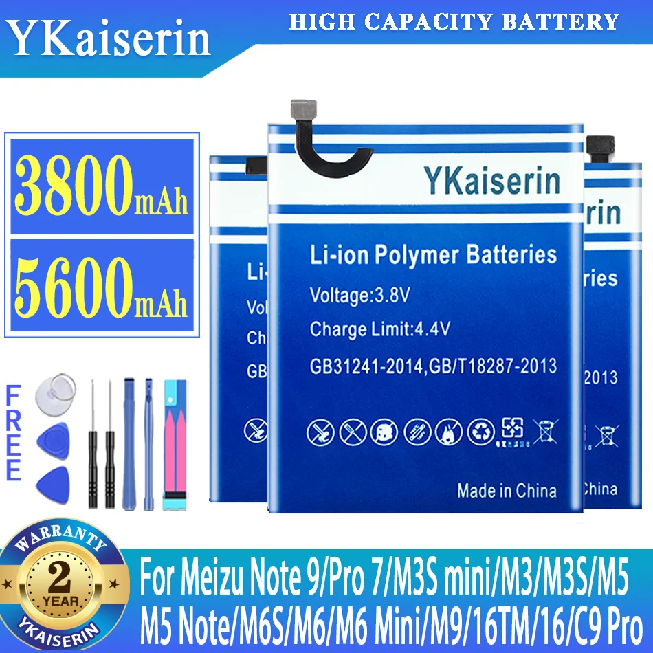 

YKaiserin Battery For Meizu 16/M9/M6 M3S mini M3Smini M6mini/M6S/M5 Note M5Note/C9 pro C9pro/Pro 7 Pro7/Note 5 9 Note5/16TM