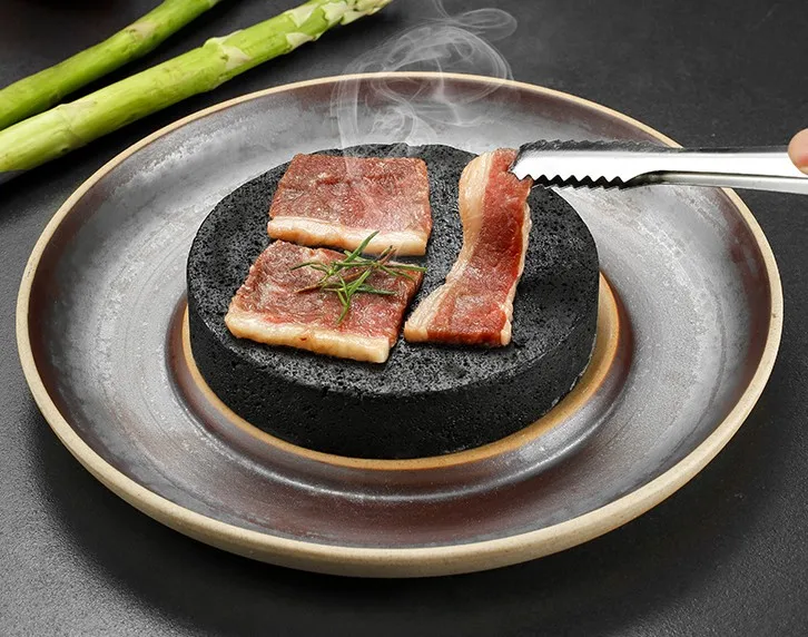 Mini barbecue grill table BBQ volcanic rock baking pan Restaurant volcanic slate steak barbecue plate bbq stone 8/10/12/15cm