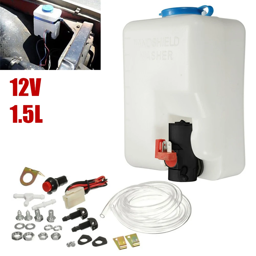 

1.5L Car Windshield Washer Bottle Fluid Reservoir Wiper System Washer Pump for SUV Trucks Trailers Universal