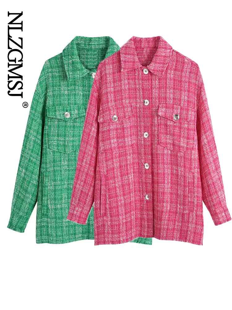 

Nlzgmsj ZBZA 2022 Tweed Women Vintage Plaid Jackets Women Spring Autumn Chic Ladies Loose Coat Elegant Female Coats 202203