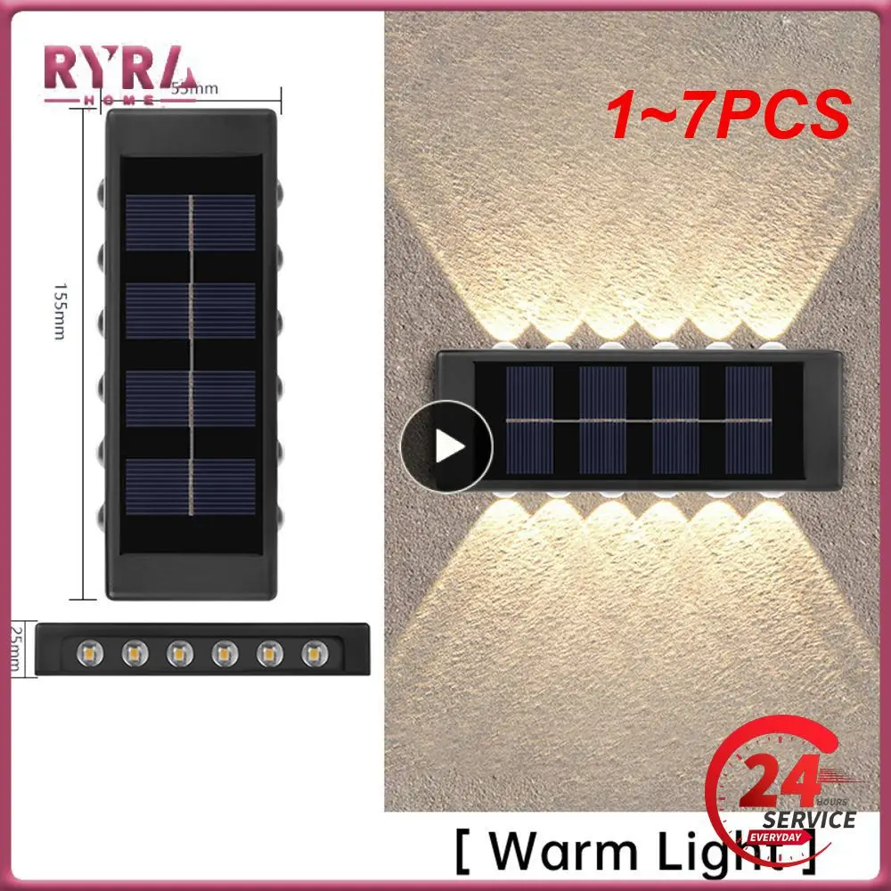 

1~7PCS Solar Wall Lamp Outdoor Waterproof Up And Down Luminous Lighting