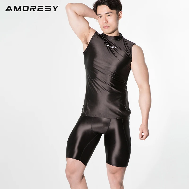 Фото Мужские спортивные шорты Amoresy Poseidon series, Эластичные Обтягивающие пластиковые дышащие шорты со средней талией №2