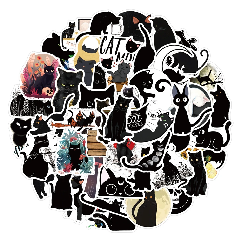

10/30/50Pcs Kawaii Gothic Cartoon Black Cat Stickers Kids Toy DIY Bike Guitar Luggage Laptop Bicycle Waterproof Decals Sticker