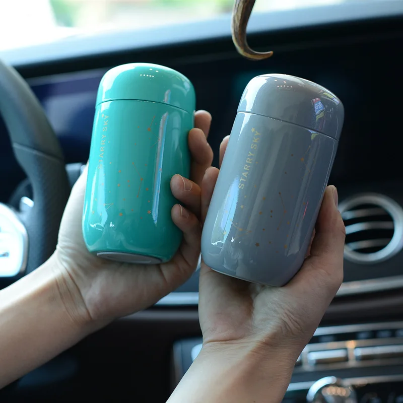 

200ml Insulated Thermos Bottles Starry Sky Mini Leakproof Coffee Mug 304 Stainless Steel Cute Double-layer Couple Water Cup