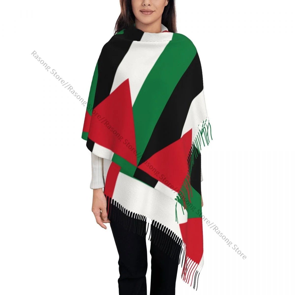 Шарф с кисточками большой размер 196*68 см зимняя теплая шаль из пашмины буфанда