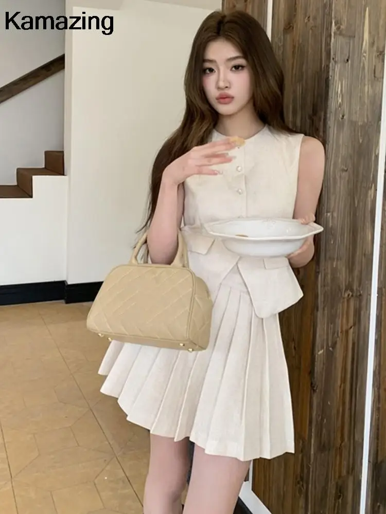 Летний плиссированный комплект с мини-юбкой корейский стильный пиджак без