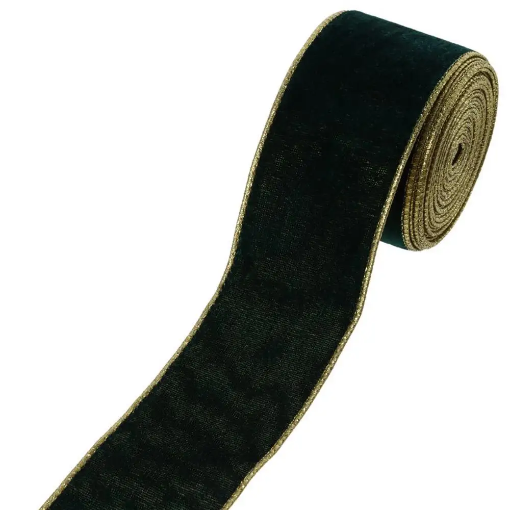 10 ярдов 2 5 дюйма бархатная лента шириной красная проводная зеленая с золотым