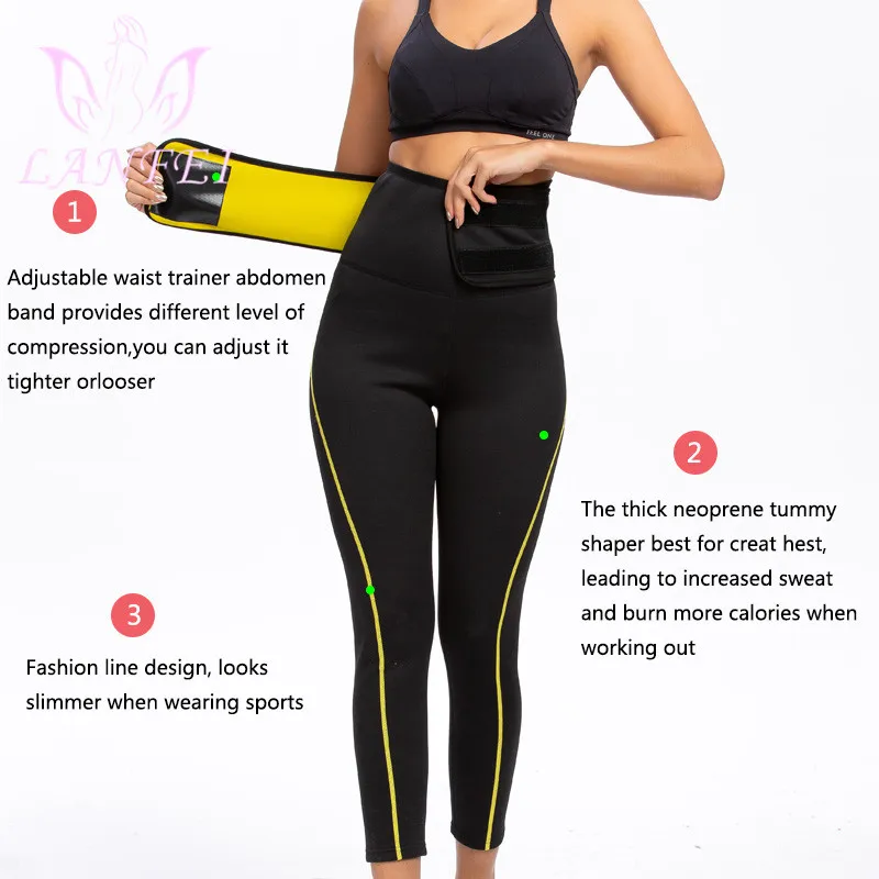 LANFEI High Waist Neoprene Slimming Pants Women Waist Trainer Cincher Belt Sweat Sauna Panties Trouser Tummy Control Girdle Suit
