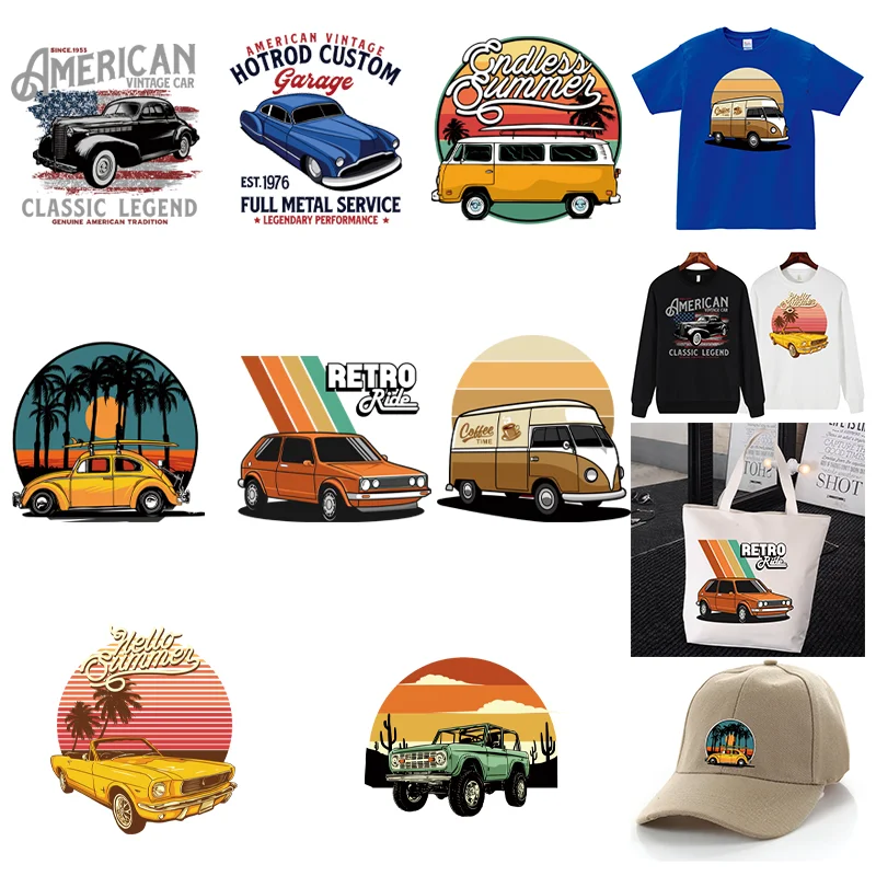 Классический ретро-патч с рисунком автомобиля термонаклейки для одежды подходит