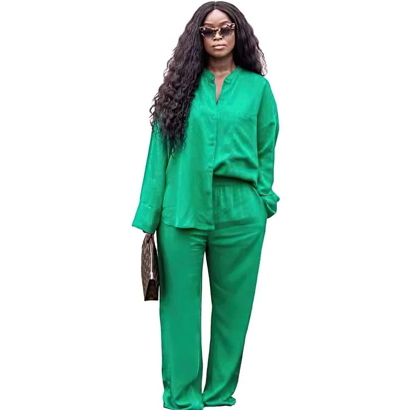 African Clothes for Women Spring Autumn African Long Sleeve Polyester Green Yellow Red Two Pieces Sets Top and Long Pant L-3XL