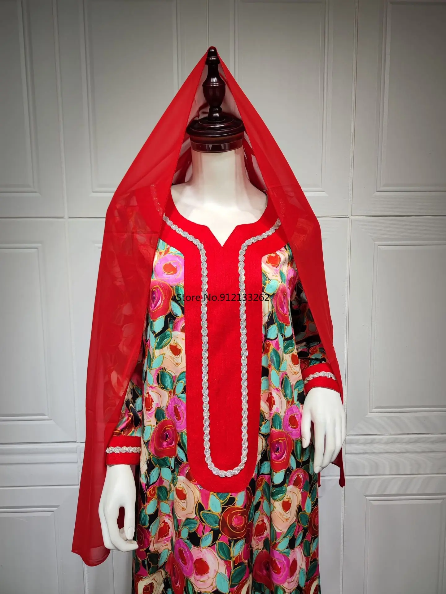 Eid Muslim Women Abaya Morocco Party Dress Abayas Elegant Print Floral Long Sleeve Robe Dresses Ramadan Musulman Maxi Vestidos