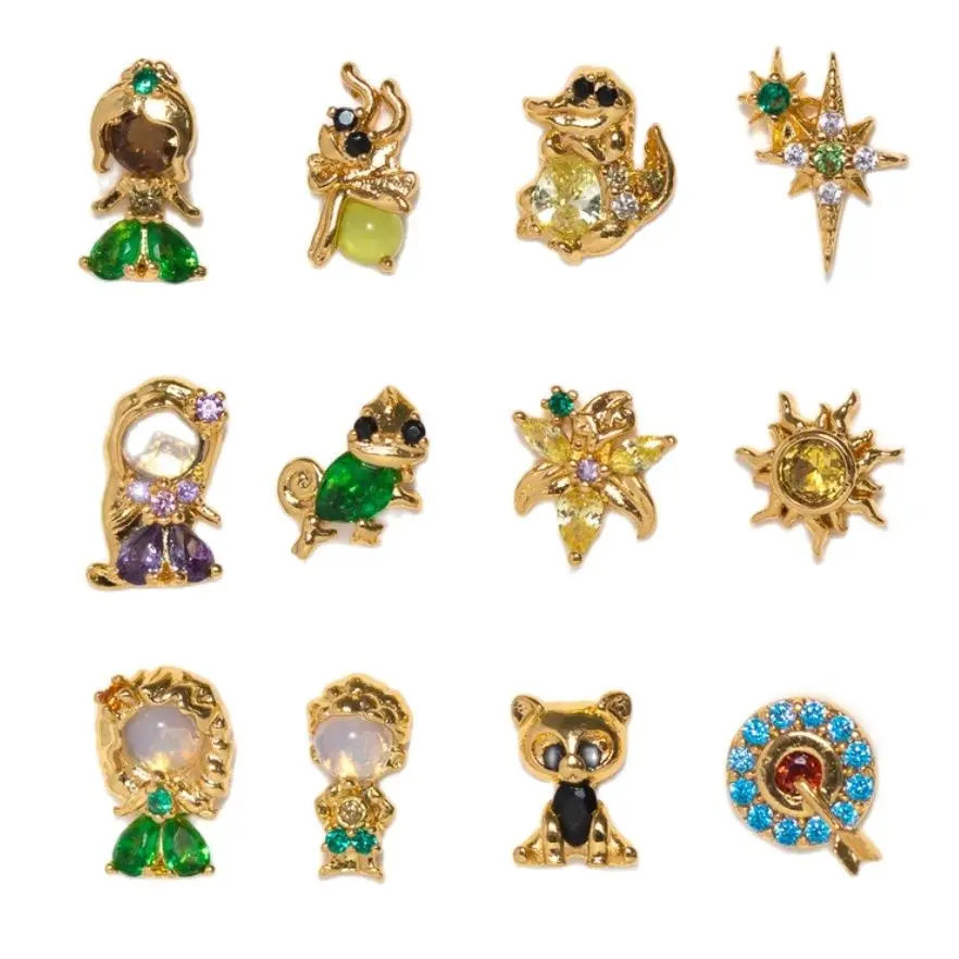 4PCS/Set 925 Silver Needles Ins Colorful Zircon Stud Earrings For Women Jewelry Exquisite Cute Earring Party Gift Wholesale