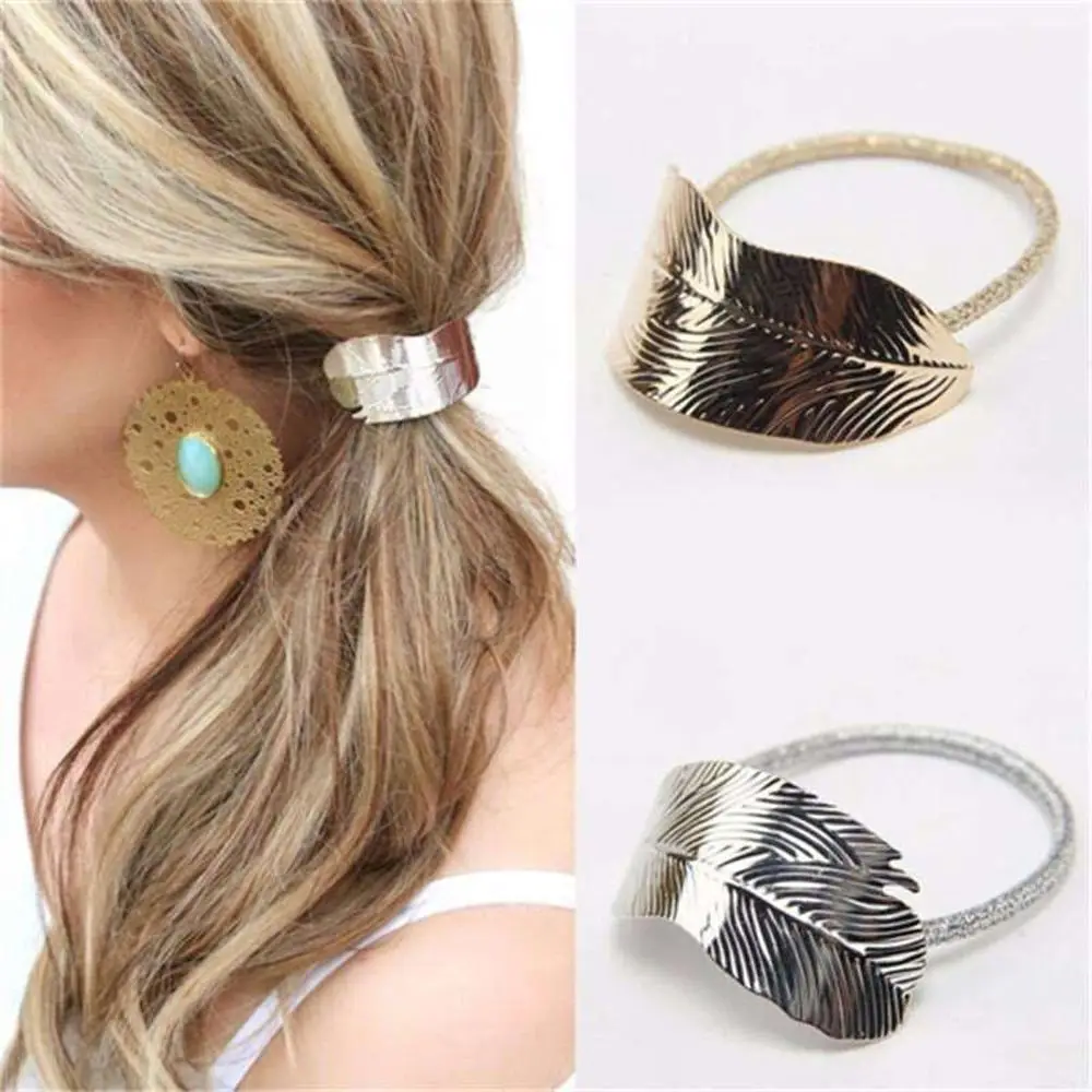 

1PC Women Lady Leaf Hair Band Rope Headband Elastic Ponytail Holder Party Vacation Hairband