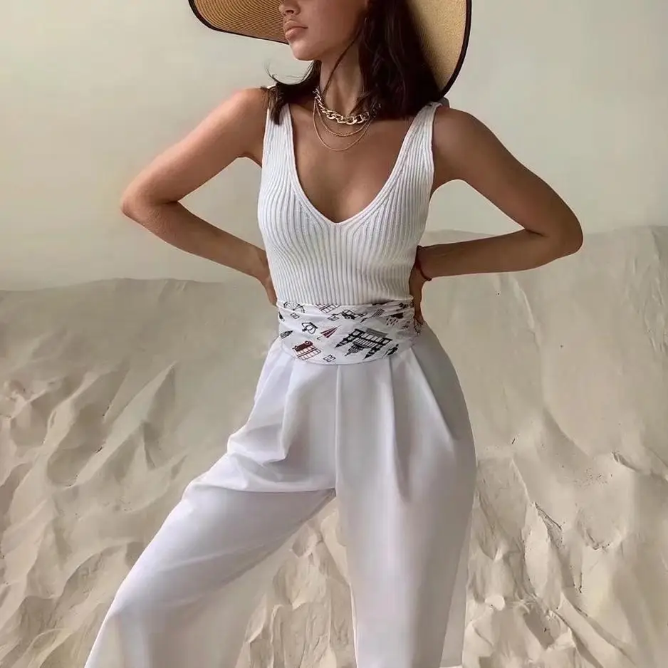 

Женский ТРИКОТАЖНЫЙ УКОРОЧЕННЫЙ ТОП, черная Повседневная Трикотажная майка, привлекательный белый топ на лето 2022