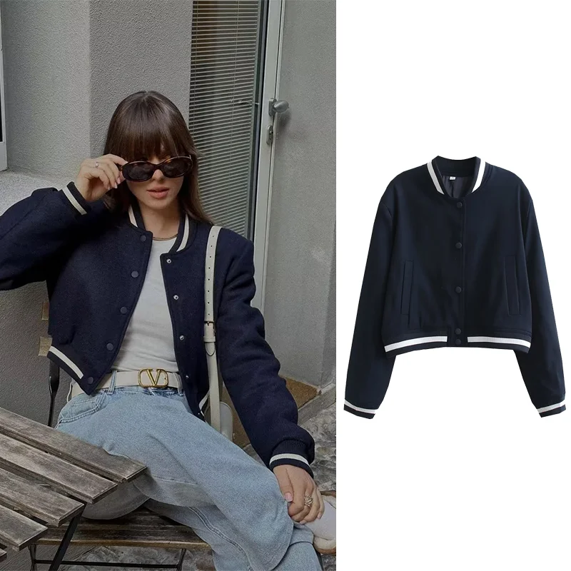 

TRAF ZR Y2k Fashion Women's Jackets Spring 2023 Elegant New In Outerwear Long Sleeve Harajuku Short Bomber Jackets Female Coat