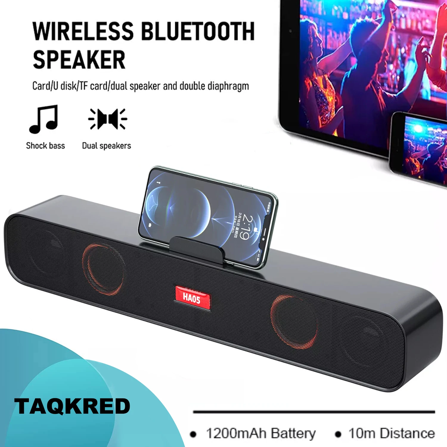 Wireless Soundbar With Bluetooth Wireless Bluetooth Sound Bar Speaker System TV Home Theater With 1200mAh Built-In Battery
