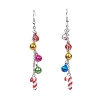 kissitty 2 pairs christmas candy cane alloy enamel dangle earrings with brass bell for women hook earrings jewelry findings gift