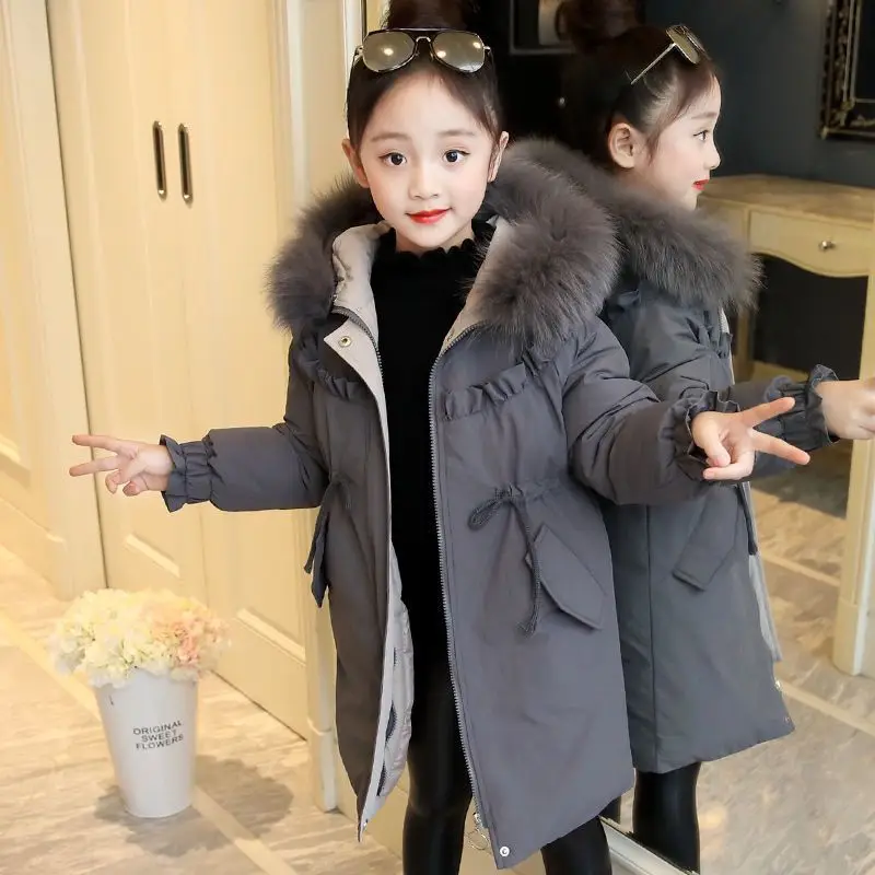 

New 2022 Winter Children Thicken Coats Casual Warm Parkas Girls Clothes Winter Fur Collar Hooded Jacket For Teen Girls Outerwear