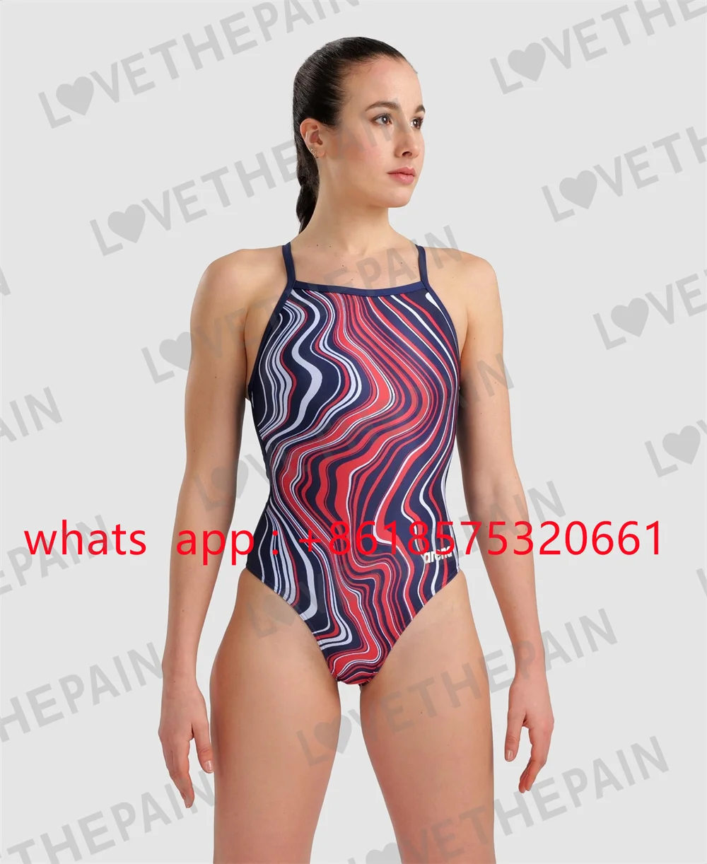 

Women's Love Multicolor Stripes Light Drop Back One Piece Swimsuit Competition Training Swimwear Fitness Open Waters Swimsuit