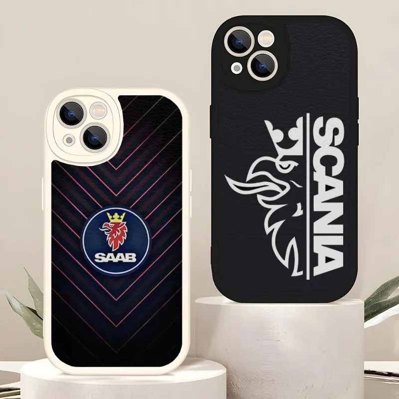 

Luxury Scaniaes-truck-SAAB Car Phone Case Lambskin For Iphone 14 Pro 11 13 12 Mini X Xr Xs Max 7 8 Puls Se 2020 Silicone Cover