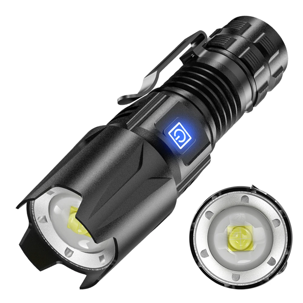 

LED Mini Flashlights Super Bright Portable Torch with Clip Zoomable Waterproof Adjustable Brightness 5 Modes Camping Accessories