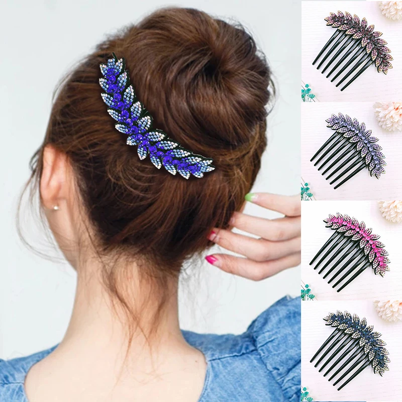 

Crystal Rhinestones Leaf Hair Combs Clip Vintage Hairpins Bridal Wedding Headdress Women Elegant Hair Accessories Headwear
