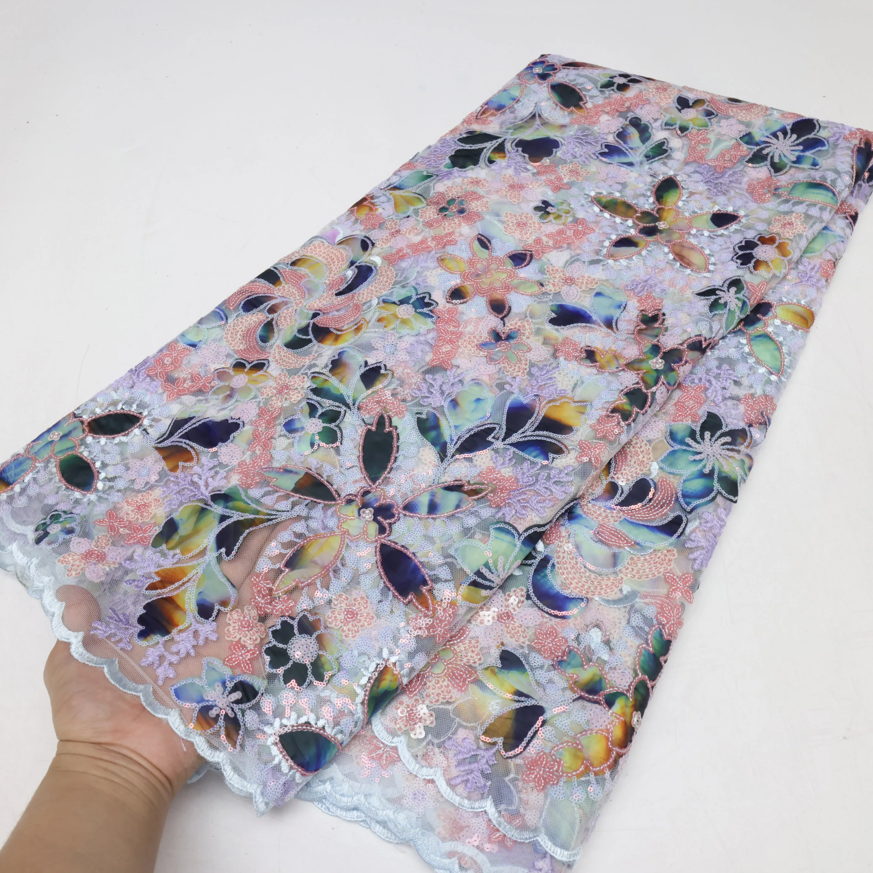 Африканская сетчатая кружевная ткань PGC LACE синяя 5 ярдов