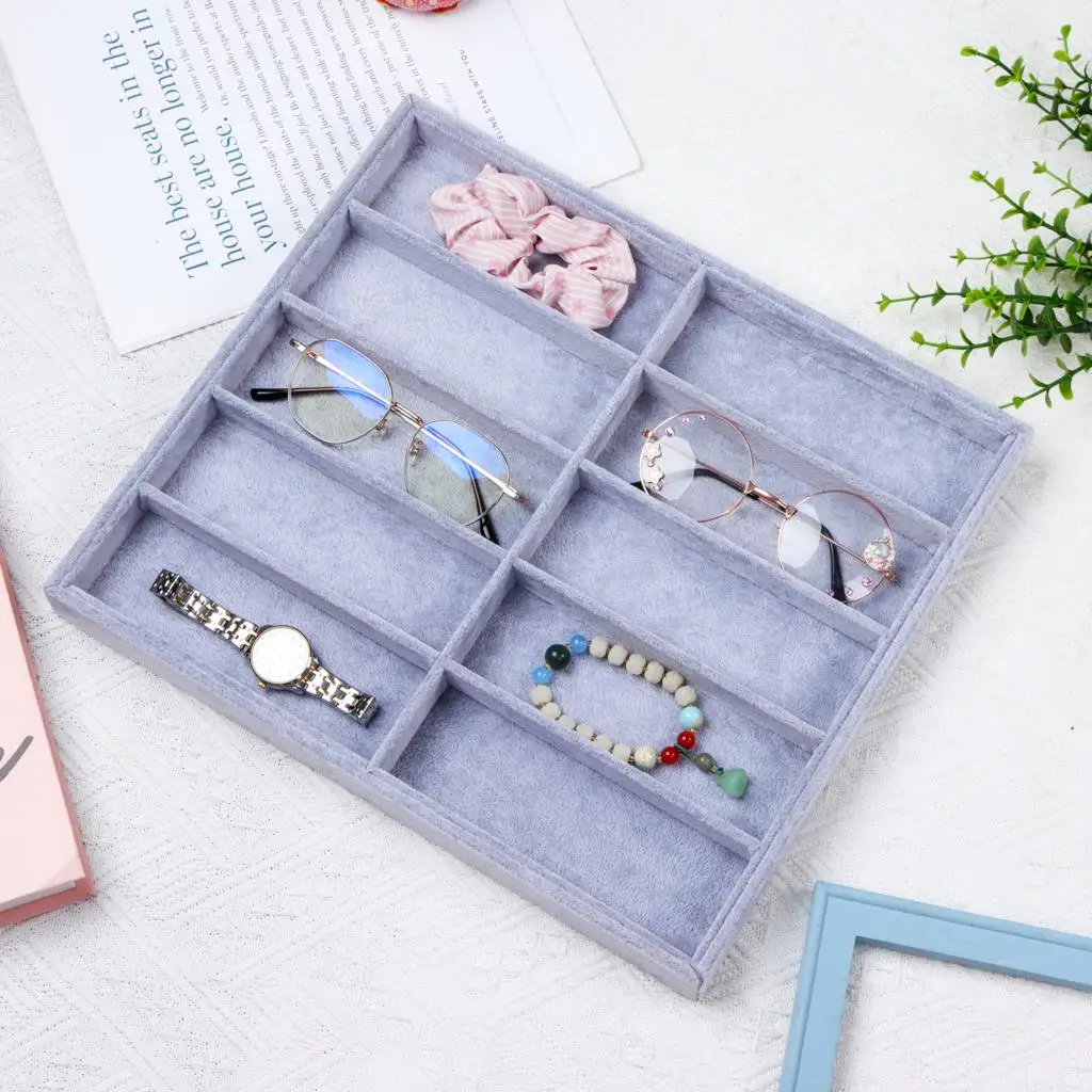 

2 PCS Sunglass Organizer Trays Display Sunglass Trays 10 Grids Velvet Glasses Tray Stackable Jewelry Organizer (Grey)