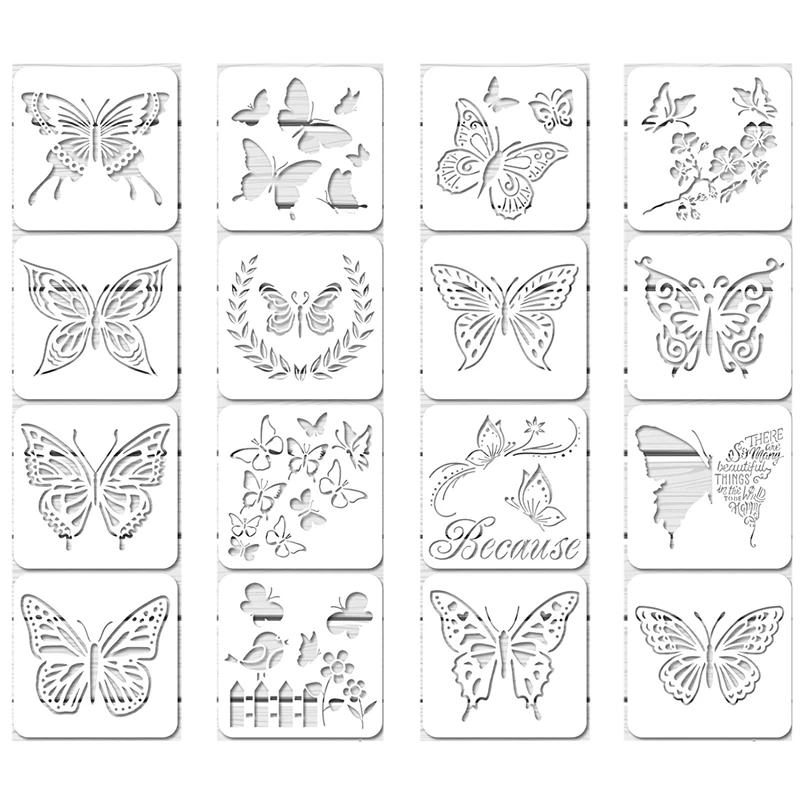 

16Pcs Reusable Butterfly Stencils Butterfly Template Art Painting Stencils For Paint Craft Wall DIY Decor (6 X 6 Inches)