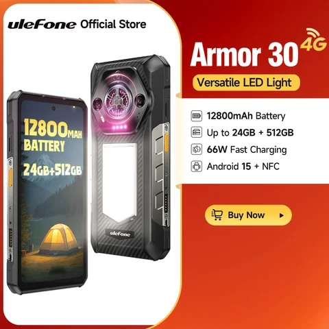 【NEW】Ulefone Armor 30 Rugged Phone 12800mAh Up to 24GB RAM , 512GB ROM Smartphone 6.95 FHD Android 15 64MP Camera Helio G99 66W