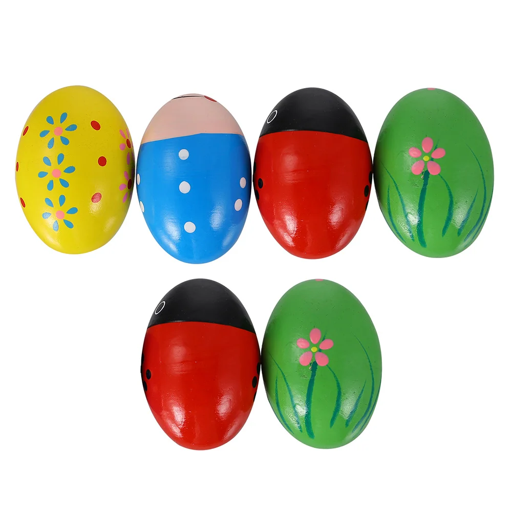 

6pcs Easter Wooden Eggs Shakers Percussion Baby Musical Egg Toy (Random Style)