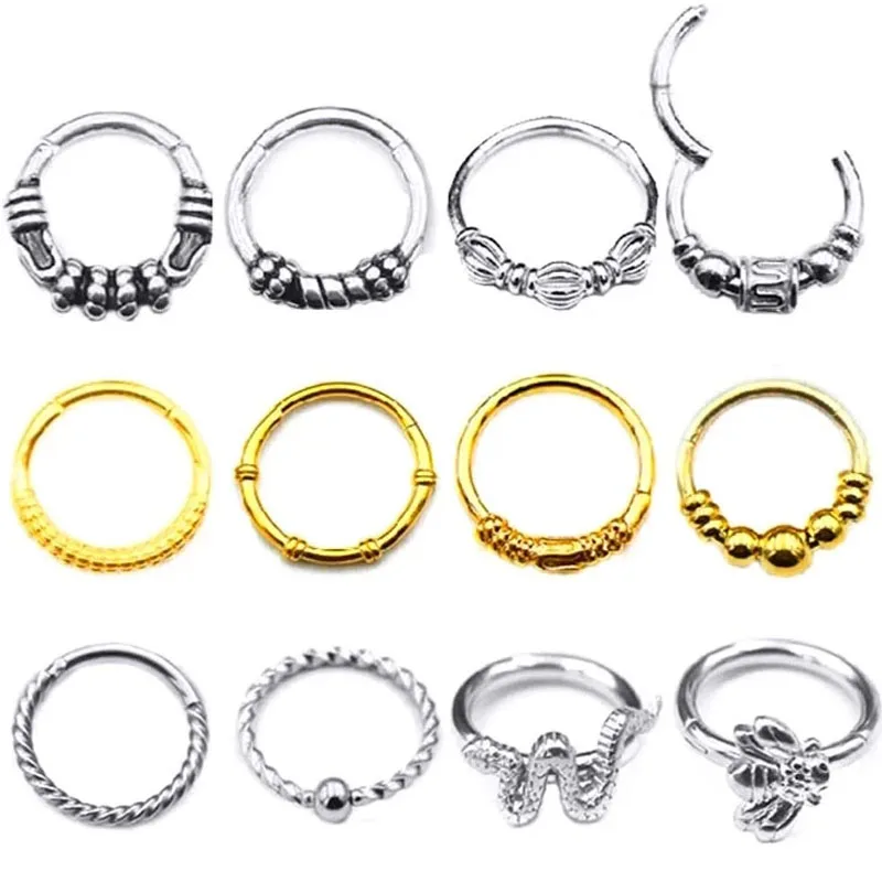 

16G Snake Bee Hinged Clicker Segment Nose Ring Daith Hoop Earring Beaded Twist Septum Piercing Punk Stud