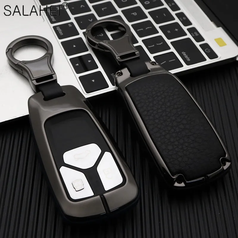 

Zinc alloy Leather Car Remote Key Case Cover For Audi A4 B9 A5 A6 8S 8W Q5 Q7 4M S4 S5 S7 TT TTS TFSI RS Protector Fob Keyless