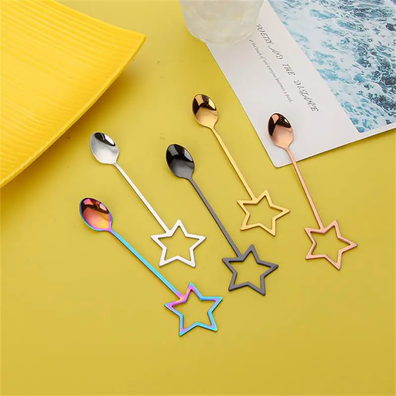 

304 Stainless Steel Spoon Creative Stars Gold Coffee Stirring Spoon Home Ice Cream Dessert Spoon Fork For Kitchen Utensils