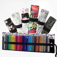 pencil bags printed canvas color pencil curtain 48 holes large capacity art sketch roll pen bag stationery box