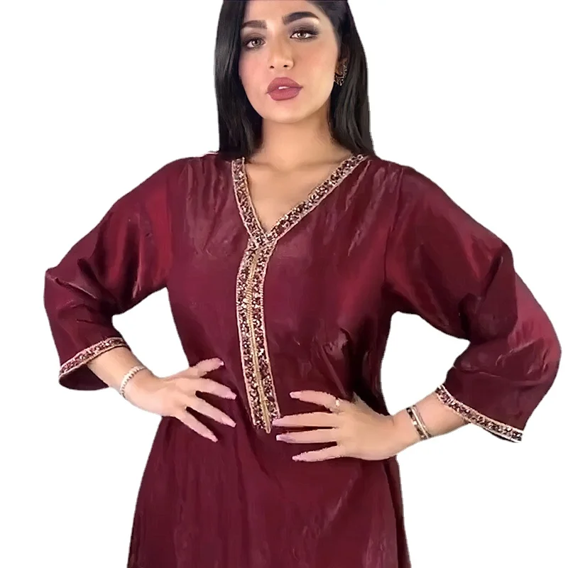 Халат с бриллиантами Ближнего Востока Jalabiya Eid Al-Fitr Турция, мусульманское женское платье, атласное платье, мусульманские платья