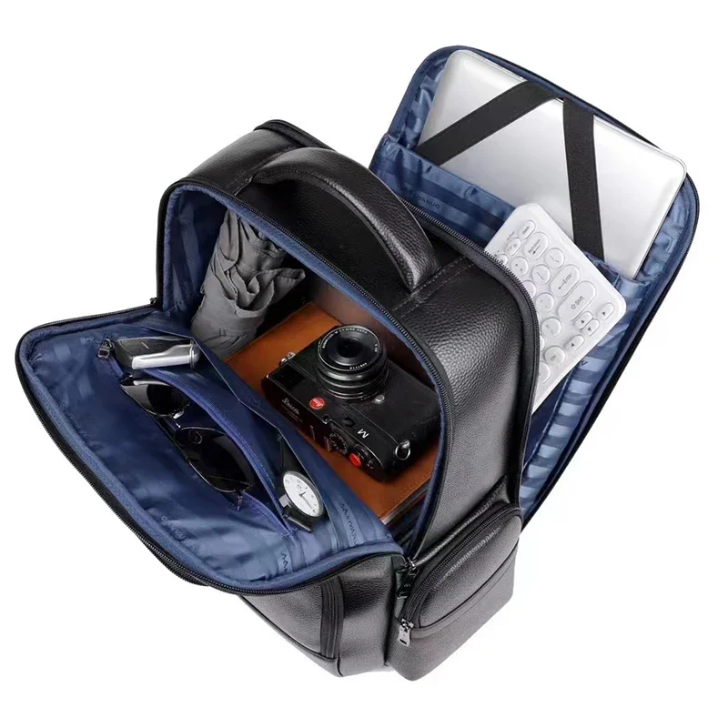 Мужской рюкзак из натуральной кожи для ноутбука водонепроницаемый дорожный