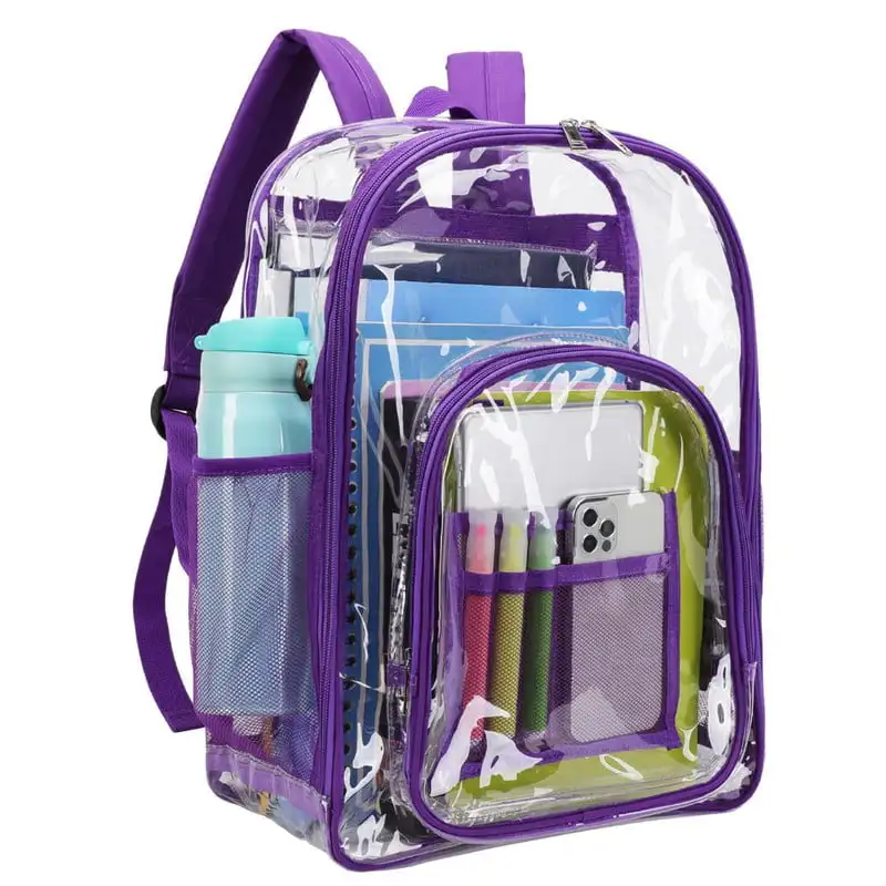 Waterproof Clear Backpack Heavy Duty PVC Transparent Large Capacity Backpack with Reinforced Strap for School, Work, Stadium, Tr