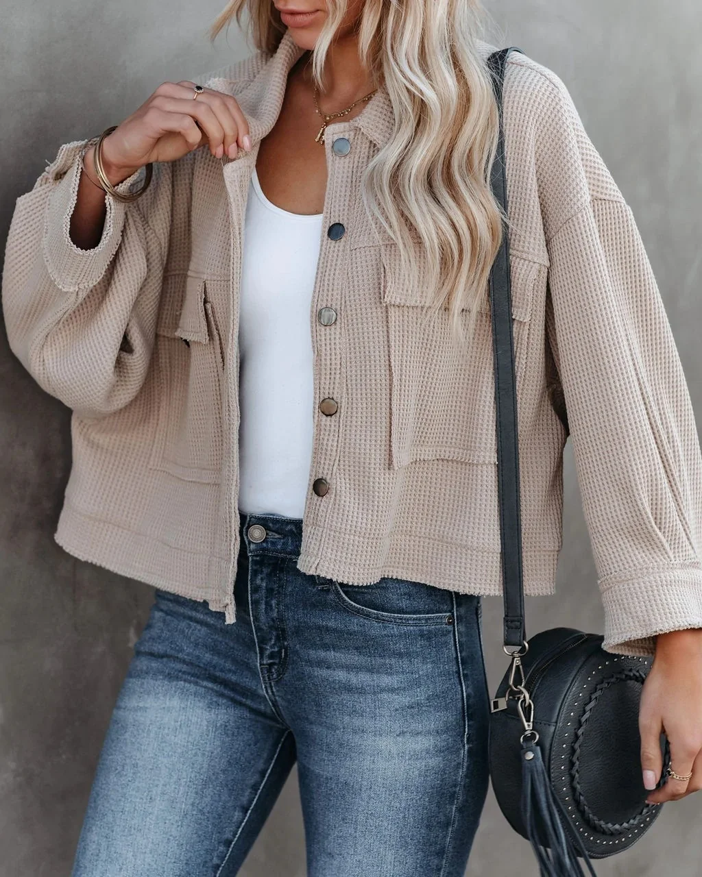 

2023New Denim jacket,Casual Fashion Ins Style Autumn/Winter Flip Collar Waffle Coat