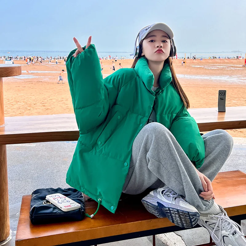 Solid Puffer Jackets Teenage Girls Korean Fashion Trends Sweet Streetwear Womens Winter Warm Padded Coats Casual Loose Clothing
