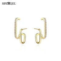 sipengjel fashion zircon geometric gold color curved stud earrings europe and america minimalist earrings for women jewelry 2022