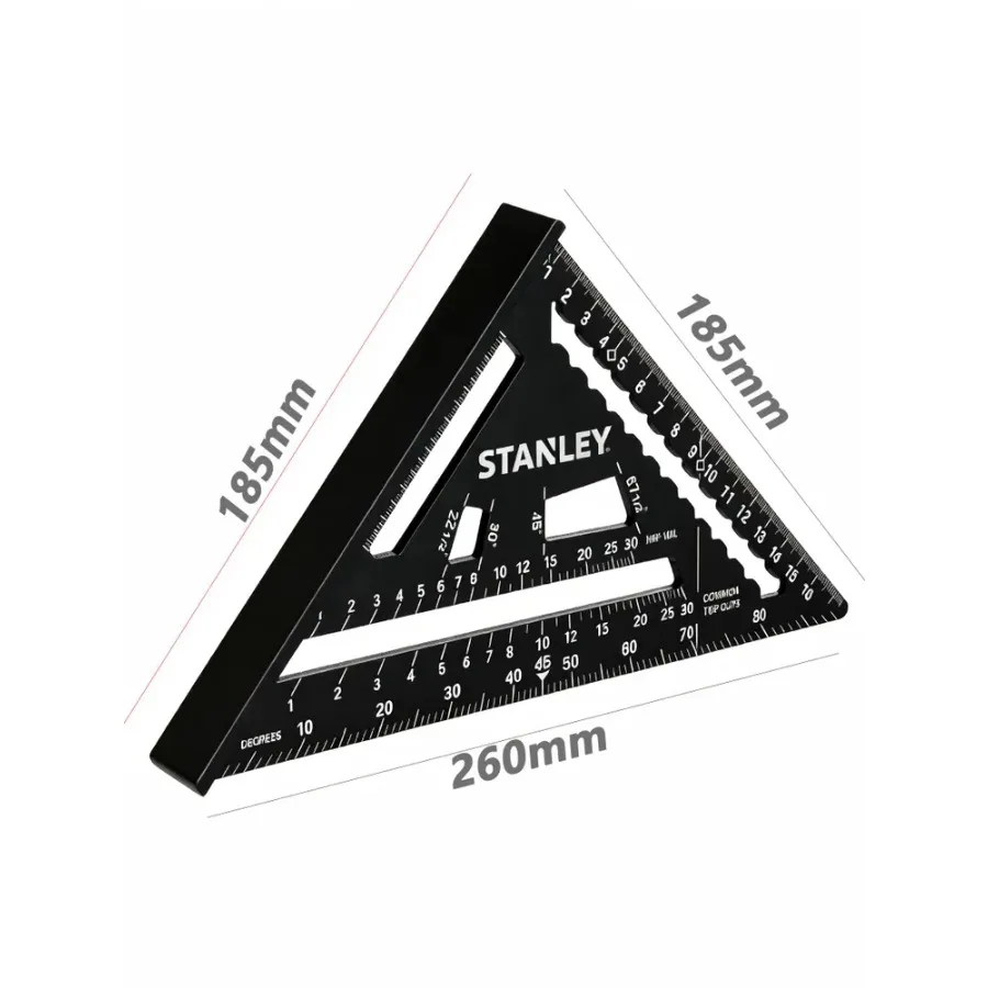 Фото STANLEY STHT46101-0 FATMAX 180 мм алюминиевый профессиональный угольник для разметки каркасов, для столярных работ и в качестве направляющей для пилы №1