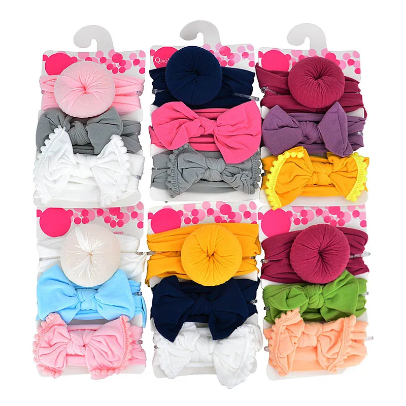 

3Pcs Solid Color Soft Nylon Elastic Baby Headband Bows Knotted Newborn Baby Girl Headbands Hair Accessories Girls Haarband New