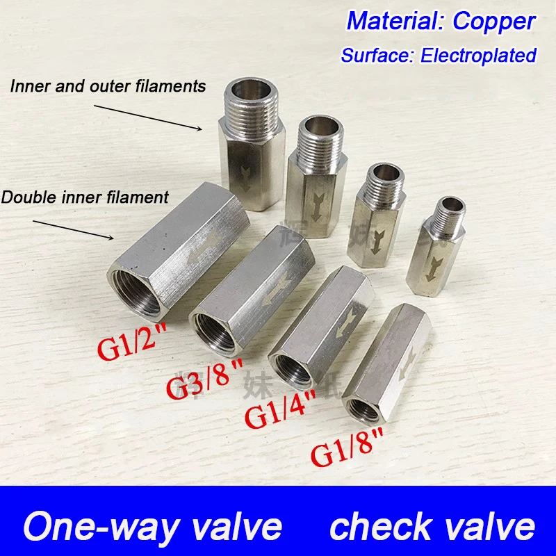 

1/8" 1/4" 3/8" 1/2" BSPP Female Full Ports Air Check Gas Oil Water Valve One Way Non Return Nickel-Plated Brass Valve