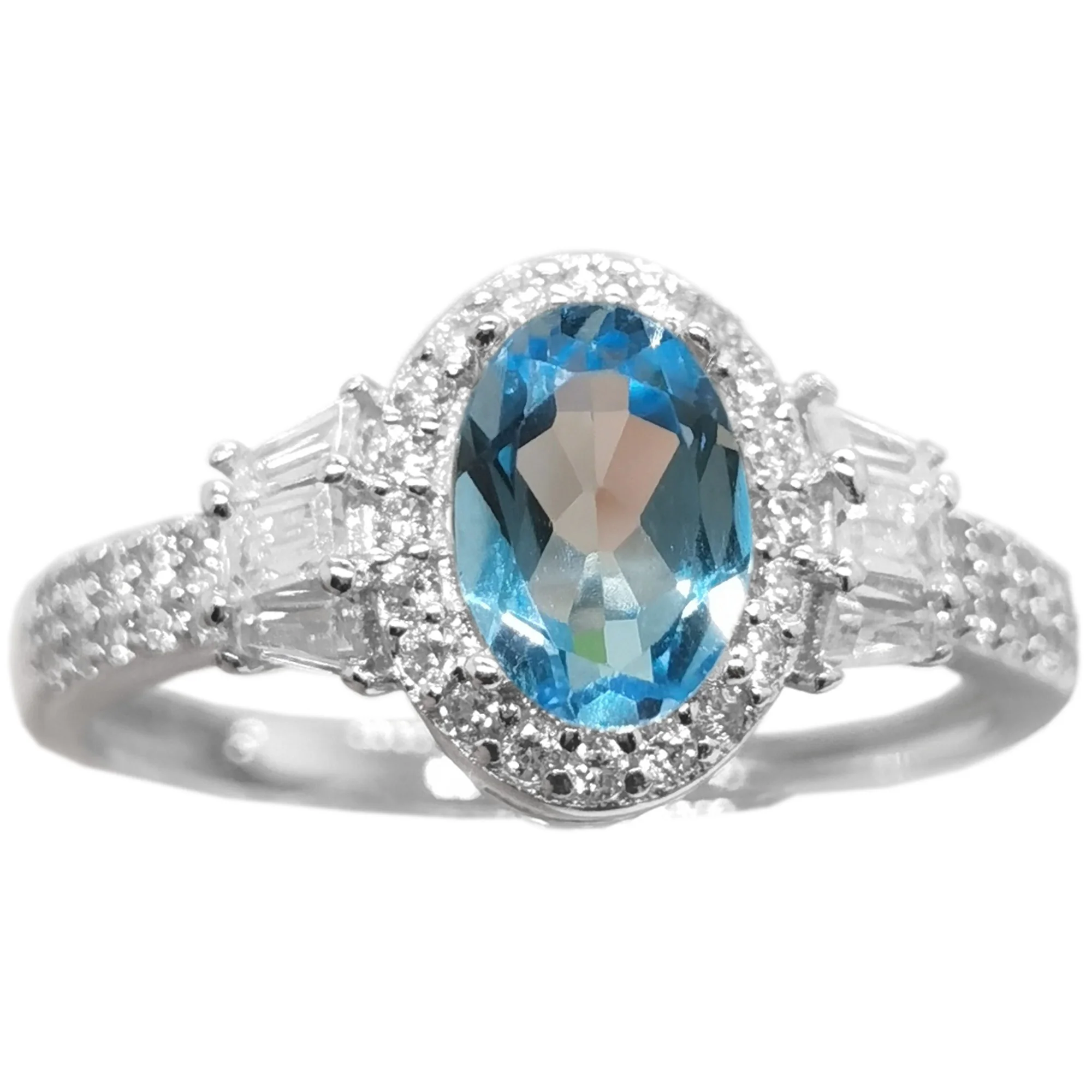 

VVS Grade Natural Topaz Silver Ring 0.7ct 5mm*7mm Light Blue Topaz Ring 18K Gold Plating Gemstone Jewelry