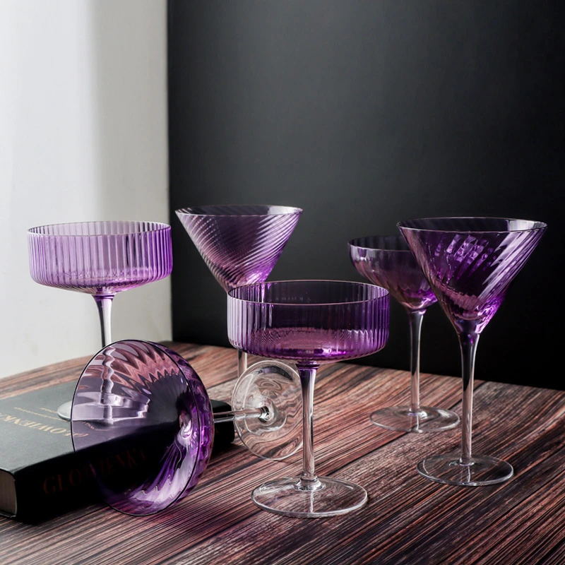 

Exquisite Goblet Vertical Crystal Cup Purple Transparent Light Luxury Grape Wine Glass Handmade Glass Champagne Cocktail Glass
