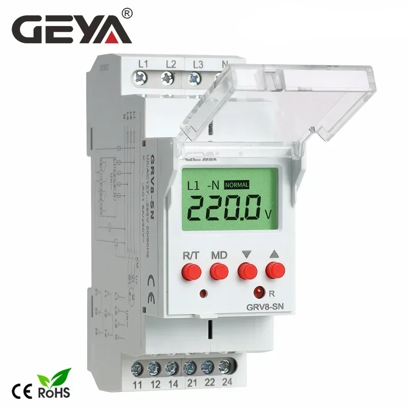 

GEYA GRV8-S 3-фазное реле напряжения с цифровым дисплеем 8A 2SPDT, фазовое реле мониторинга, реле ЖК-дисплея с автоматическим сбросом