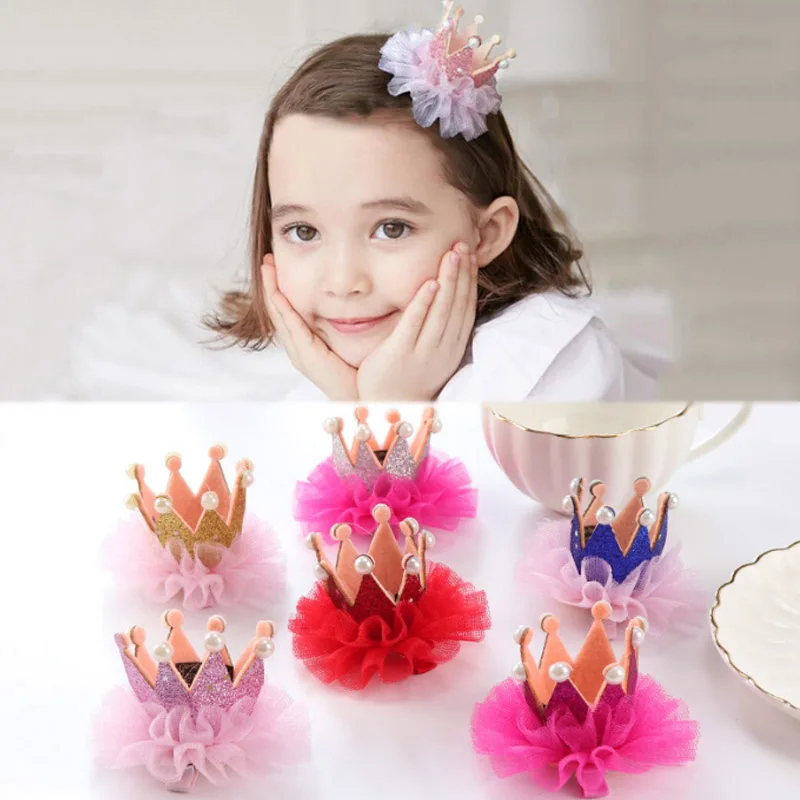 

Gold Powder Lace Pearl Crown Crown Small Hairpin Children Girl Baby Princess Hair Accessories Head Jewelry